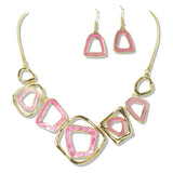 112618, ENAMEL OPEN GEOMETRIC STATEMENT NECKLACE AND EARRING SET