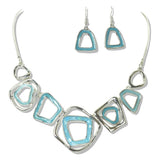 112618, ENAMEL OPEN GEOMETRIC STATEMENT NECKLACE AND EARRING SET