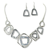 112618, ENAMEL OPEN GEOMETRIC STATEMENT NECKLACE AND EARRING SET
