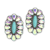 112622, WESTERN TURQUOISE STONE AND AB CRYSTAL CLUSTER EARRINGS