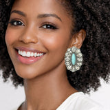 112622, WESTERN TURQUOISE STONE AND AB CRYSTAL CLUSTER EARRINGS