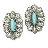 112622, WESTERN TURQUOISE STONE AND AB CRYSTAL CLUSTER EARRINGS