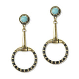 112624, WESTERN BLACK ENAMELED STUDDED HORSEBIT DROP EARRINGS