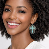 112625, WESTERN TURQUOISE LARGE CROSS DROP EARRINGS