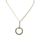 112627, WESTERN BLACK ENAMELED STUDDED HORSEBIT PENDANT NECKLACE
