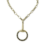 112630, WESTERN LARGE BLACK ENAMELED STUDDED HORSEBIT PENDANT NECKLACE