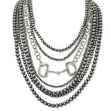 112636, WESTERN HORSEBIT ACCENT MULTI STRAND LAYERED NAVAJO BEAD NECKLACE