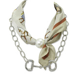 112639, WESTERN EQUESTRIAN SCARF CHAIN NECKLACE WITH PEARL AND HORSEBIT