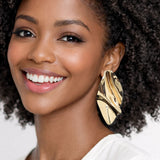 112644, OVERSIZED POLISHED SCULPTURAL CRUMPLED STATEMENT EARRINGS