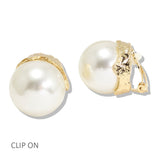 112646, HAMMERED FREEFORM CAP LARGE PEARL CLIP ON EARRINGS