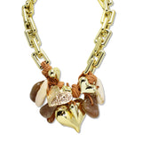 112647, MIXED HEART AND CELLULOID ACETATE CLUSTER CHARM KNOTTED LUNK CHAIN NECKLACE