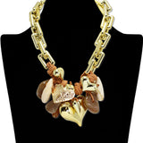 112647, MIXED HEART AND CELLULOID ACETATE CLUSTER CHARM KNOTTED LUNK CHAIN NECKLACE