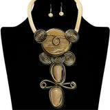 112648, WIRE WRAPPED SPIRAL MARBLED RESIN STATEMENT NECKLACE