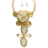 112648, WIRE WRAPPED SPIRAL MARBLED RESIN STATEMENT NECKLACE