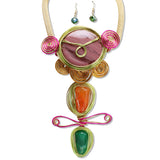 112648, WIRE WRAPPED SPIRAL MARBLED RESIN STATEMENT NECKLACE