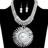 112649, PEARL SUNBURST STATEMENT PENDANT MESH COLLAR NECKLACE