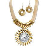 112651, CRYSTAL SUNBURST PENDANT RIBBED MESH COLLAR NECKLACE