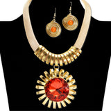 112651, CRYSTAL SUNBURST PENDANT RIBBED MESH COLLAR NECKLACE