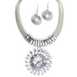 112651, CRYSTAL SUNBURST PENDANT RIBBED MESH COLLAR NECKLACE