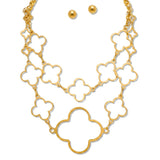 112652, MULTI STRAND OPENWORK CLOVER CUTOUT STATEMENT NECKLACE