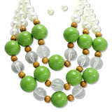 112653, CHUNKY CERAMIC BEAD AND PEARL LAYERED NECKLACE WITH WOOD SPACERS