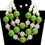 112653, CHUNKY CERAMIC BEAD AND PEARL LAYERED NECKLACE WITH WOOD SPACERS