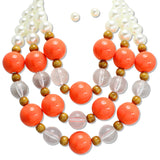 112653, CHUNKY CERAMIC BEAD AND PEARL LAYERED NECKLACE WITH WOOD SPACERS