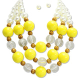 112653, CHUNKY CERAMIC BEAD AND PEARL LAYERED NECKLACE WITH WOOD SPACERS