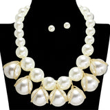 112654, CHUNKY PEARL STATEMENT BIB WITH WIRE CAPPED DROP NECKLACE