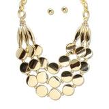 112656, MULTI STRAND LAYERED ROUND DISC STATEMENT BIB NECKLACE