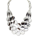 112656, MULTI STRAND LAYERED ROUND DISC STATEMENT BIB NECKLACE