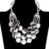 112656, MULTI STRAND LAYERED ROUND DISC STATEMENT BIB NECKLACE