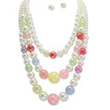 112657, MULTI STRAND PEARL AND MULTI COLOR IRIDESCENT BEAD LAYERED NECKLACE