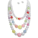 112657, MULTI STRAND PEARL AND MULTI COLOR IRIDESCENT BEAD LAYERED NECKLACE