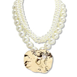 112658, CHUNKY HAMMERED WITH PEARL STRAND NECKLACE