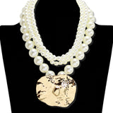 112658, CHUNKY HAMMERED WITH PEARL STRAND NECKLACE
