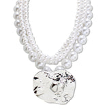 112658, CHUNKY HAMMERED WITH PEARL STRAND NECKLACE