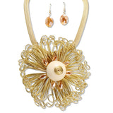 112659, MULTI WIRE LOOPED ABSTRACT FLOWER STATEMENT PENDANT MESH COLLAR NECKLACE
