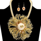 112659, MULTI WIRE LOOPED ABSTRACT FLOWER STATEMENT PENDANT MESH COLLAR NECKLACE