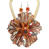 112659, MULTI WIRE LOOPED ABSTRACT FLOWER STATEMENT PENDANT MESH COLLAR NECKLACE