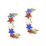 112667, USA PATRIOTIC ENAMEL AND PAVE CRYSTAL STAR HOOP EARRINGS