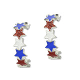 112667, USA PATRIOTIC ENAMEL AND PAVE CRYSTAL STAR HOOP EARRINGS