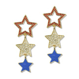 112668, USA PATRIOTIC ENAMEL AND PAVE CRYSTAL STAR DROP EARRINGS