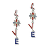 112669, USA PATRIOTIC ENAMEL AND CRYSTAL LOVE DROP EARRINGS