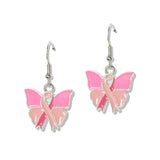 112670, PINK RIBBON ENAMEL BUTTERFLY DANGLE EARRINGS