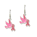 112671, PINK RIBBON ENAMEL DOVE DANGLE EARRINGS