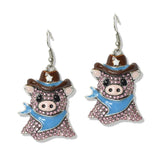 112673, WESTERN PAVE CRYSTAL ENAMEL COWBOY PIG EARRINGS