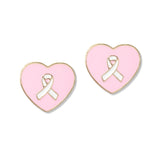 112676, PINK RIBBON ENAMEL HEART STUD EARRINGS