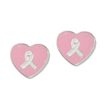 112676, PINK RIBBON ENAMEL HEART STUD EARRINGS