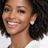 112676, PINK RIBBON ENAMEL HEART STUD EARRINGS